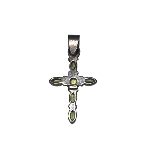 Signed Sterling Silver .925 Peridot Gemstone Cross pendant green NEW Gorgeous - Picture 2 of 2